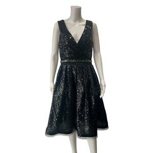 $4000 Naeem Khan Restort 2010 Black Beaded Sequin Stone Fit & Flare Dress sz 10